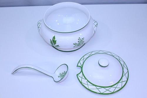 De Colección Pintado a Mano Oro Creaciones Cuenco Raro Hecho Portugal Cucharón Verde Tapa Olla Sopa - Imagen 3 de 23