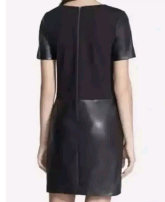 Halogen Black Lambskin Leather Knit Shift Mini Dr… - image 4