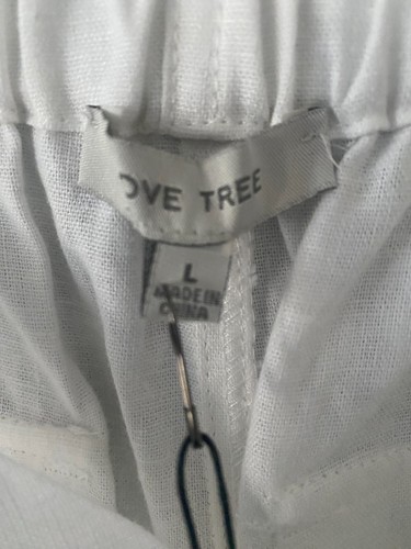 LOVE TREE WOMEN WHITE LINEN BLEND CARGO INSPIRED PANTS SZ LARGE - NWT - Picture 3 of 9