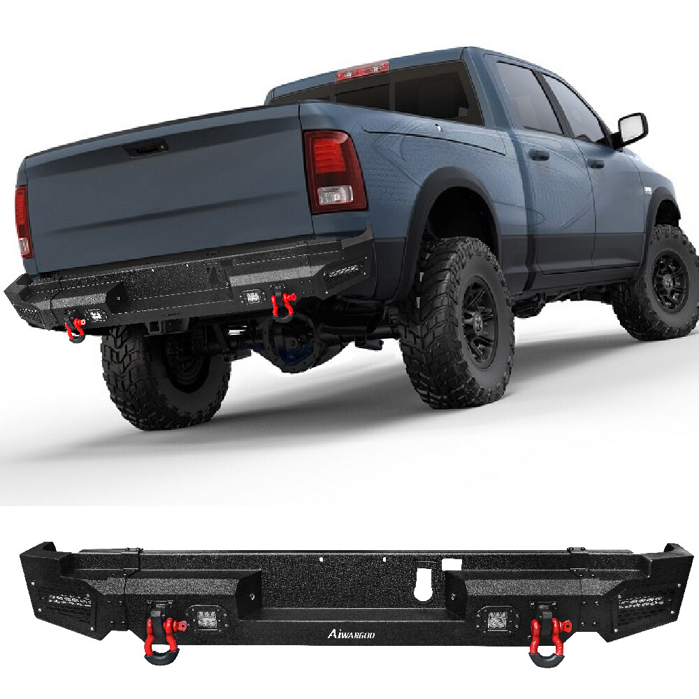 Heavy-Duty Steel Rear Bumper with Winch Plate & LED Lights for 2019-2024 Dodge RAM 1500