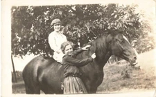 Postcard RPPC 2 Women and Horse AZO