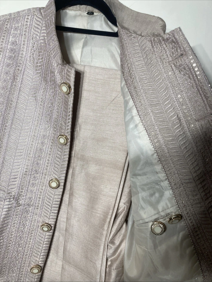 Traje Indowestern Jodhpuri Rosa Lila 40 Pecho 30x32 Con Zapatos Talla 10 Foto 4 de 4