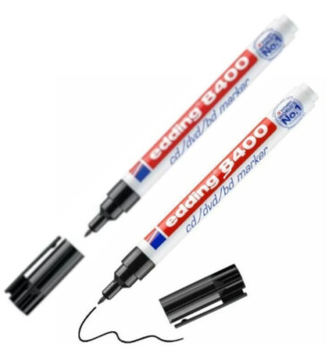2 x Edding 8400 CD DVD Marker 0,5 - 1 mm schwarz Rundspitze