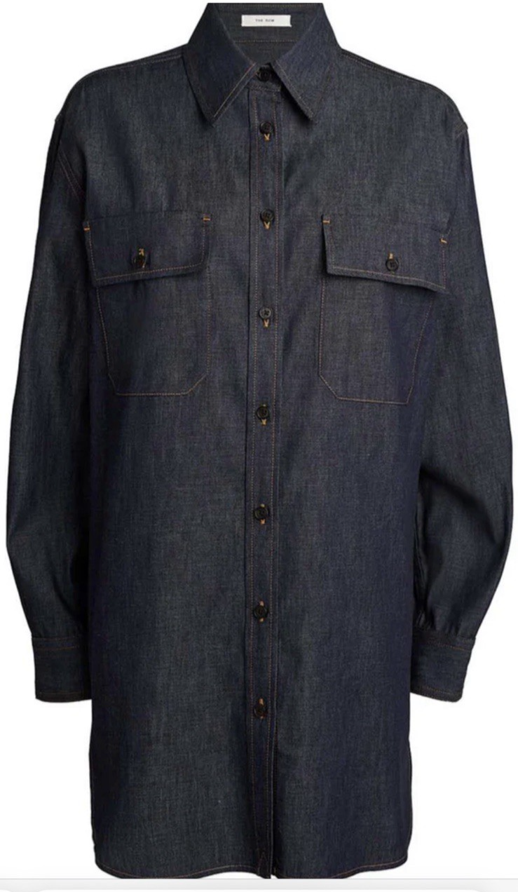 FILA Camicia Chambray blu scuro nuova con etichette The Row Vivienne denim con bottoni XS