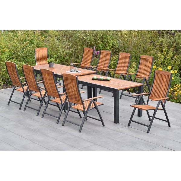 Merxx GartenmöBel Athos Set 11Tlg. 10 Klappsessel + 1 Flex Ausziehtisch-image
