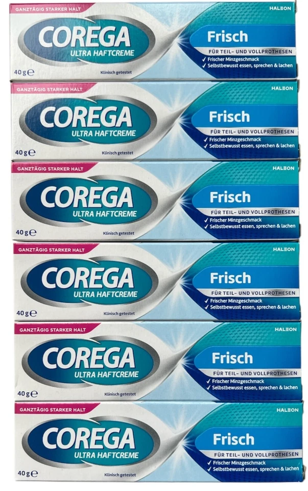 6x COREGA Ultra Haftcreme Frisch, starker Halt, Frischer Minzgeschmack (6x40g)