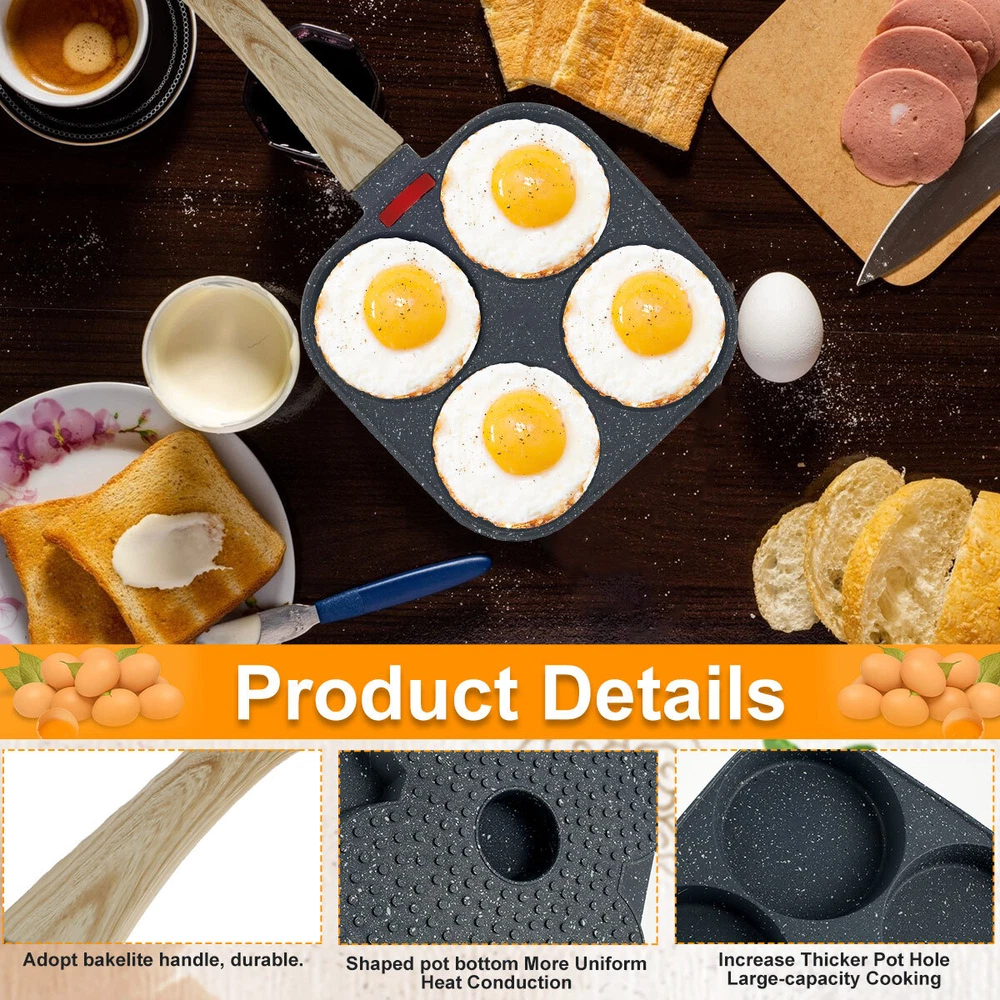 Egg Frying Pan Aluminum 4 Holes Egg Frying Pan Nonstick Mini Egg Cooker pagEz