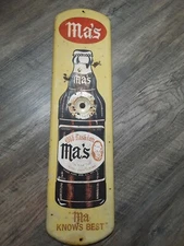 VINTAGE ADVERTSING MA'S ROOT BEER SODA STORE DISPLAY TIN THERMOMETER  