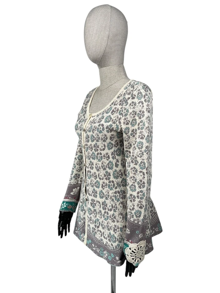 Suéter cárdigan de algodón con patrón de flores IVKO talla M Foto 2 de 4