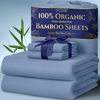 Ultra Soft Organic Bamboo King Sheets - 4PC Set, 17'' Deep Pocket, Light Blue