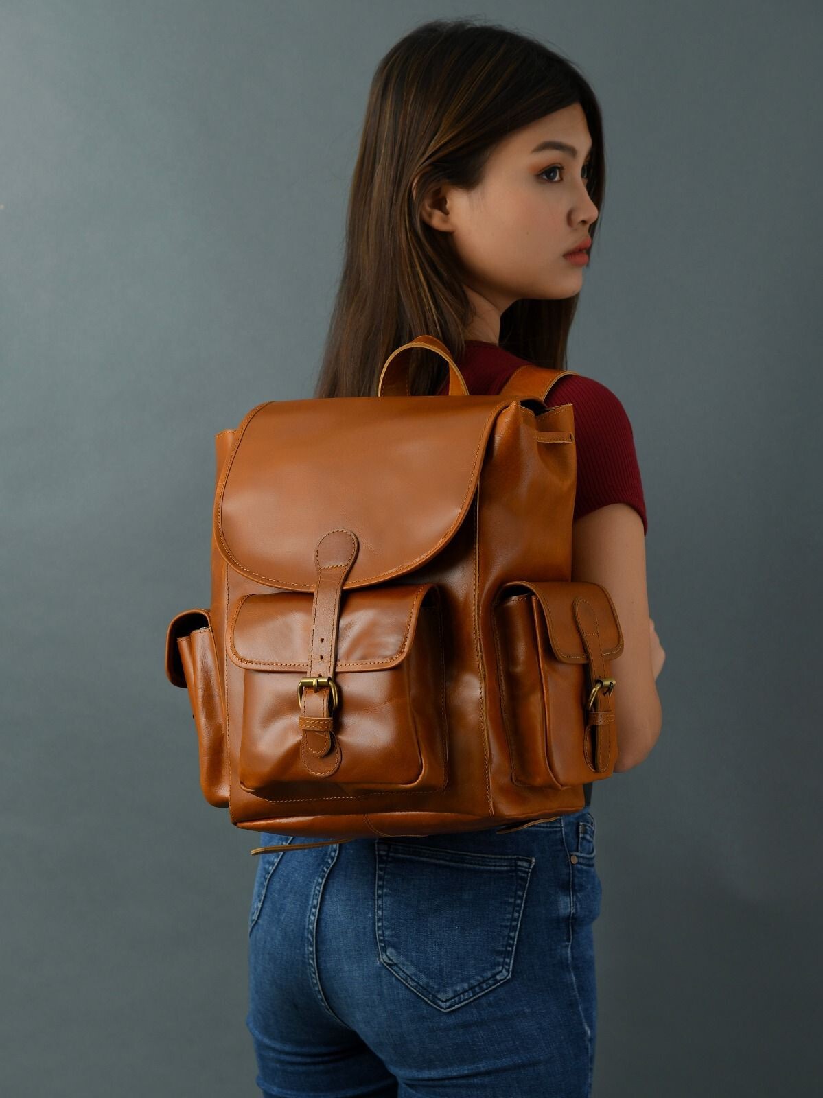 Mochila de cuero Buffalo Bolso de hombro Mochila Oficina Escuela Bolsos Mochi...