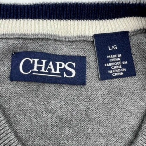 CHAPS Men's Sweater Vest Gray V Neck Large 100% Cotton Grandpa Preppy - Picture 3 of 7