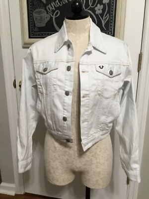 ジャケット・アウター ture religion white denim jacket True Religion Women's Shrunken Trucker Denim Optic White Jacket