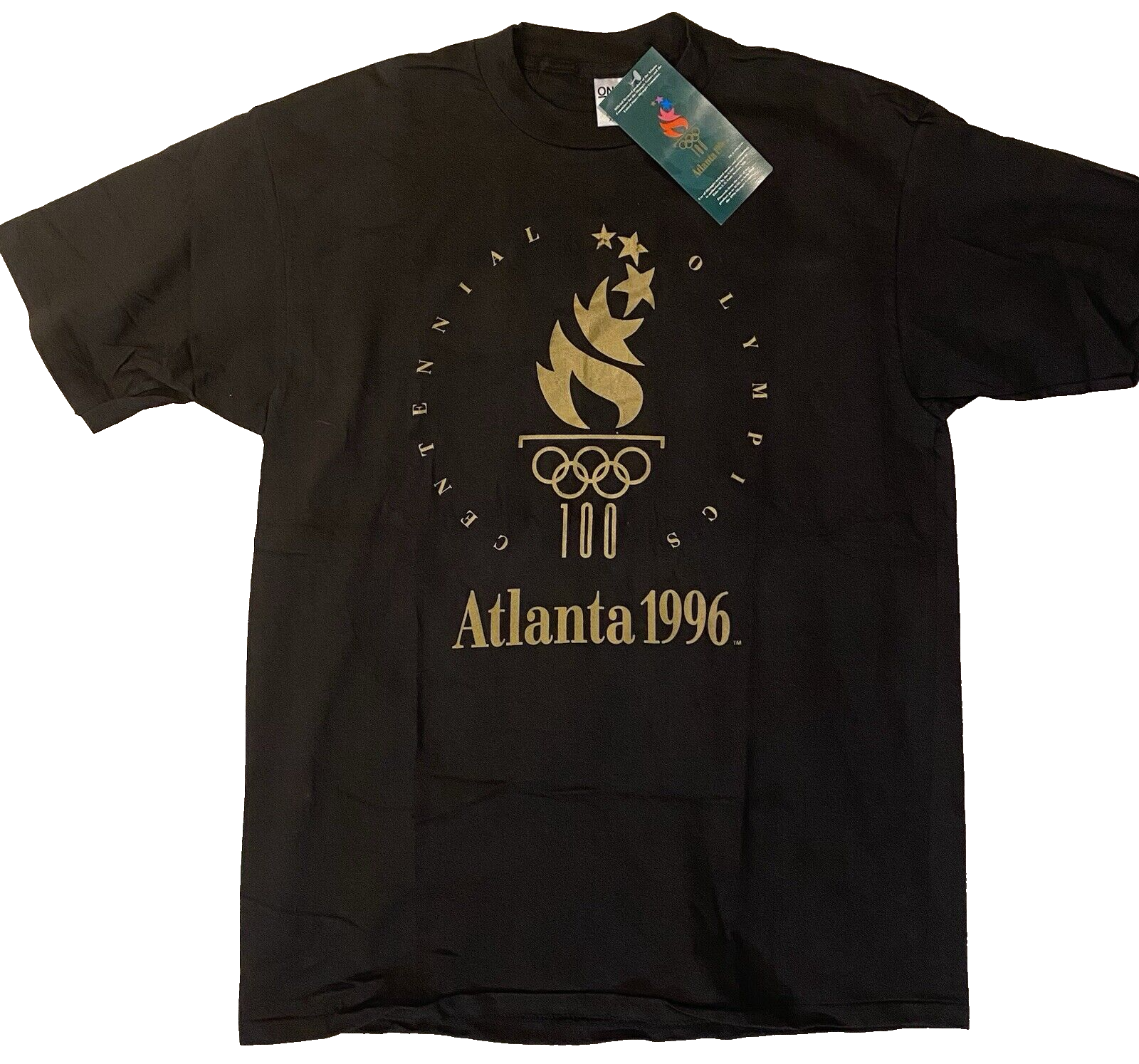 Vintage 1996 Atlanta Olympics XL Black Oneita Single Stitch USA Made T-Shirt