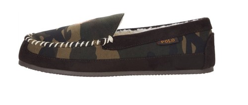 Polo Ralph Lauren Microsuede Shearling Moccasin Slippers Camo Men Size 12 Bin 4 - Picture 2 of 3