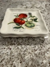 2 Effetti Appetizer Serving Square Plates  7” x 7” Italy Ceramic Tomatoes