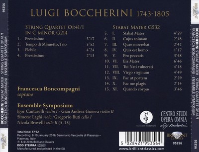 FRANCESCA BONCOMPAGNI / ENSEMBLE SYMPOSIUM BOCCHERINI: STABAT MATER; STRING QUAR