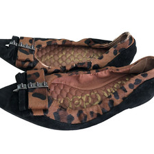 Sam Edelman Black Brown 6 M Bow Flats Leopard Print Suede Leather Womens Shoes