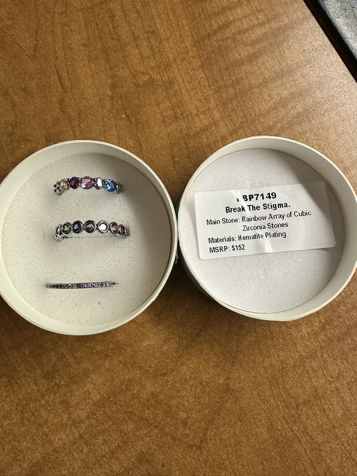 BP conciencia de salud mental “Break The Stigma” RBP7149 Rainbow circonita cúbica talla 10 hematita Foto 2 de 3