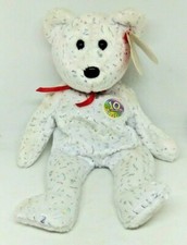 Ty WHITE Beanie Babies Decade the 10 Year Anniversary Bear Plush Toy Stuffed