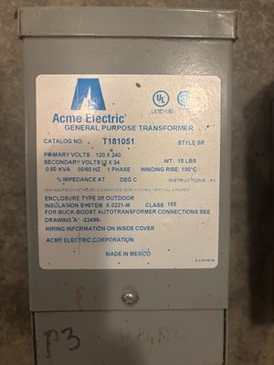 ACME T-1-81051  500 VA BUCK BOOST TRANSFORMER 500 WATT