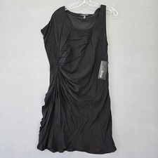 Anama Night Black Mini Dress NEW Bodycon Gathered One Sleeve Women's Size M Zip