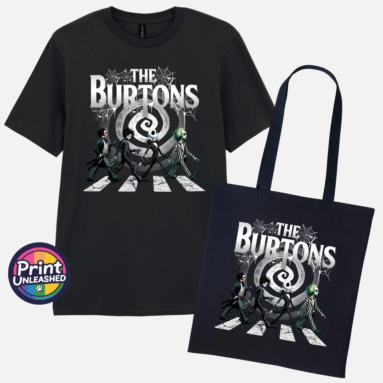 The Burtons Abbey Rd T-Shirt & Bag Beatles Parody Jack Skellington Gift Set