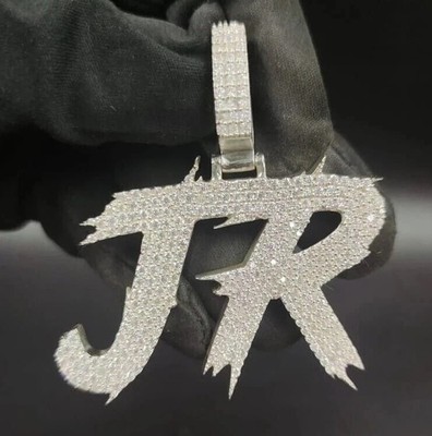 Men's Custom JR Letter Open Back Pendant 925 Sterling Silver Real Moissanite
