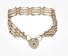 Vintage 9ct 375 Yellow Gold Bracelet Classic 4 Bar Gate Link Padlock Clasp 9.68g
