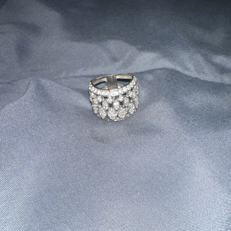 Silver Clear Simulated Crystal Rhinestone Cluster Cocktail Ring Size 8