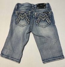 Miss Me Bermuda Light Blue Jean Girls Shorts Size 10 W/Embellished Pockets