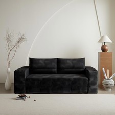 71" Corduroy Couch Loveseat Sofa Comfy Boneless Deep Seat with Black Plush Fabri