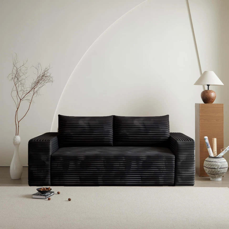 63" Boneless couch Loveseat Sofa Comfy Deep Seat Modern with Black Plush Fabri - Image 3 of 4