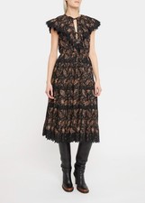Ulla Johnson Jacqueline Dress Black Orange Paisley V-Neck Lace Ruffle Midi 12