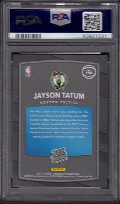 2017-18 Jason Tatum Donruss Optic Rated Rookie RC #198 Red-Yellow Graded PSA 10 view 2