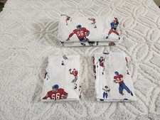 Vintage Pottery Barn Kids Blue Football Players Full Fitted Sheet Pillowcases