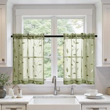 MIULEE Sage Green Sheer Kitchen Curtains 30"W x 36"L Pack of 2 ,