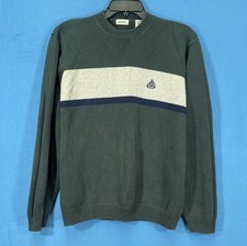 Vtg 90s IZOD Men's GREEN Colorblock COTTON Knit LOGO Preppy Collegiate SWEATER L