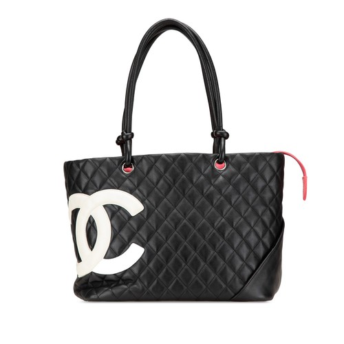 Authenticated Chanel Large Lambskin Cambon Ligne Tote Black Leather Bag
