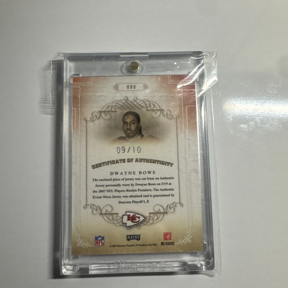 2007 Плей-офф National Treasures KC Chiefs Dwayne Bowe Reebok нашивка No/10 дебютант - Изображение 2 из 2
