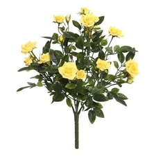 Vickerman 15" Fabric Artificial Mini Diamond Rose Bush in Yellow