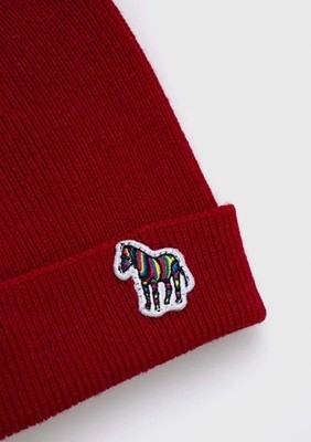 NWT Paul Smith Red Wool Zebra Beanie Hat Made in Scotland One Size