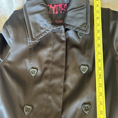 Betsey Johnson VTG Double-breasted Heart Buttons Ruffles Whimsical Black Coat S - Picture 16 of 16