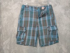 Mossimo Shorts Mens 30 Blue Plaid Cargo Baggy Y2K Vintage Skate Grunge Cotton
