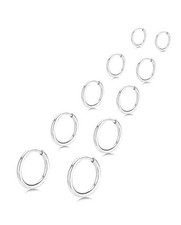 5 Pairs Small Huggie Hoop Earrings for Women, 5 Pairs Silver - 6/8/10/12/14mm