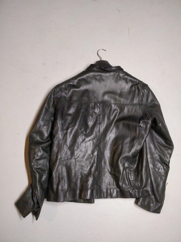 Chaqueta de cuero negra minimalista vintage Armani Collezioni Agent Foto 3 de 4