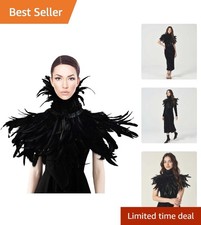 Dramatic Black Feather Shawl Cape - Perfect for Halloween and Performance Events