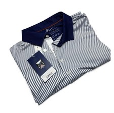 Boston Scott Golf Polo Men’s Golf Shirt Breathable UPF 50 Sm Blue White Stripe