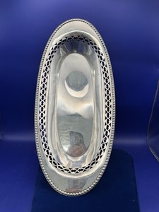 Vintage Sterling Silver Pierced Oval Bread Tray Serving Dish Openwork 215g