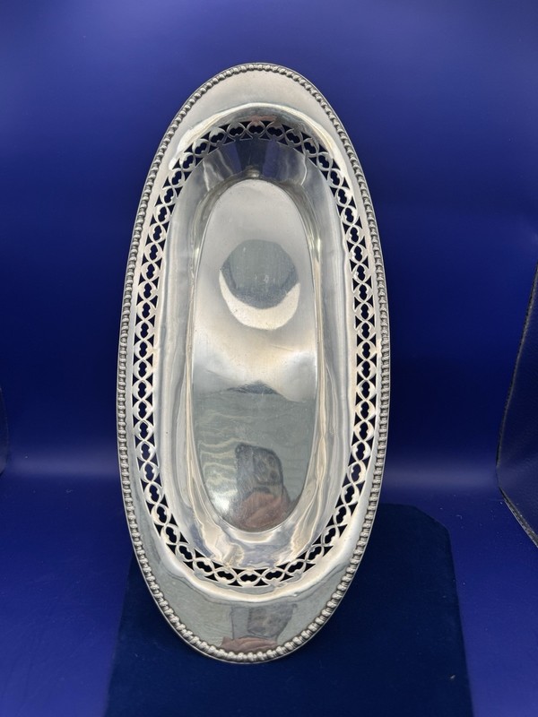 Vintage Sterling Silver Pierced Oval Bread Tray Serving Dish Openwork 215g